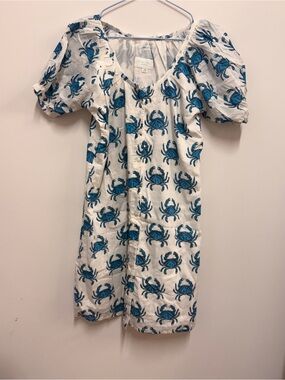Darling White Mini Dress with Blue Crab Print